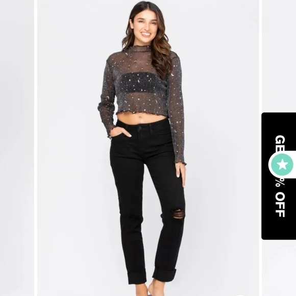 Judy Blue Size 15/32 Black Distressed High Rise Slim Fit NWT - Picture 5 of 12